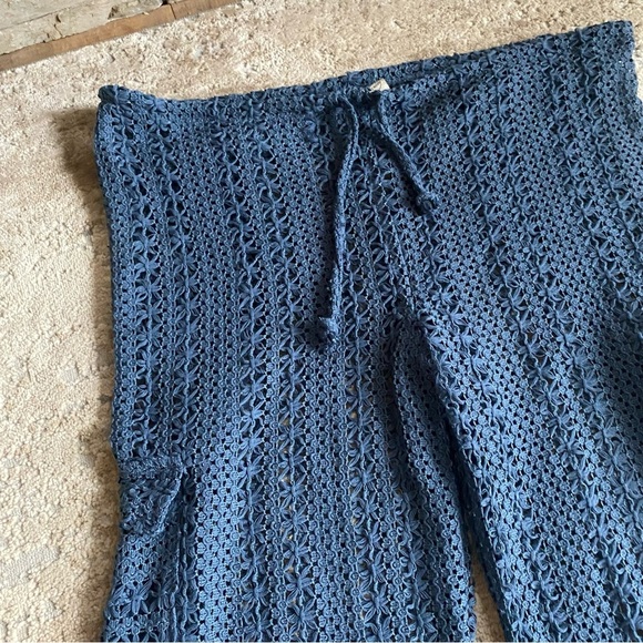 Blanco by Nature Crochet Beach Pants Knitted Pull On Drawstring Waist Teal: Med - Picture 3 of 10